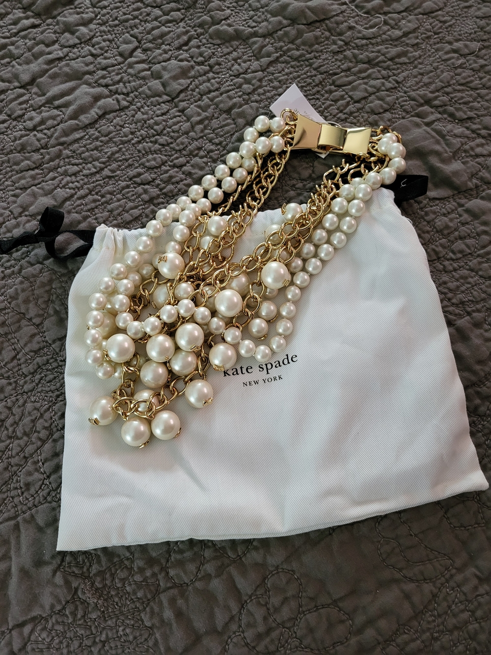 Kate Spade Gold and Ivory Multi-Strand Pearl Statement Necklace